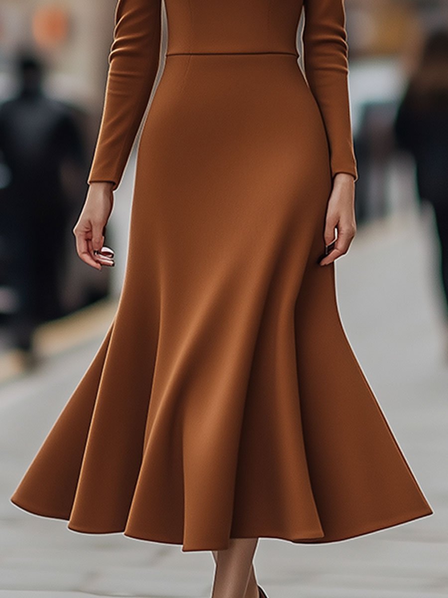 Carmen™ | Timeless Camel A-Line Midi Dress