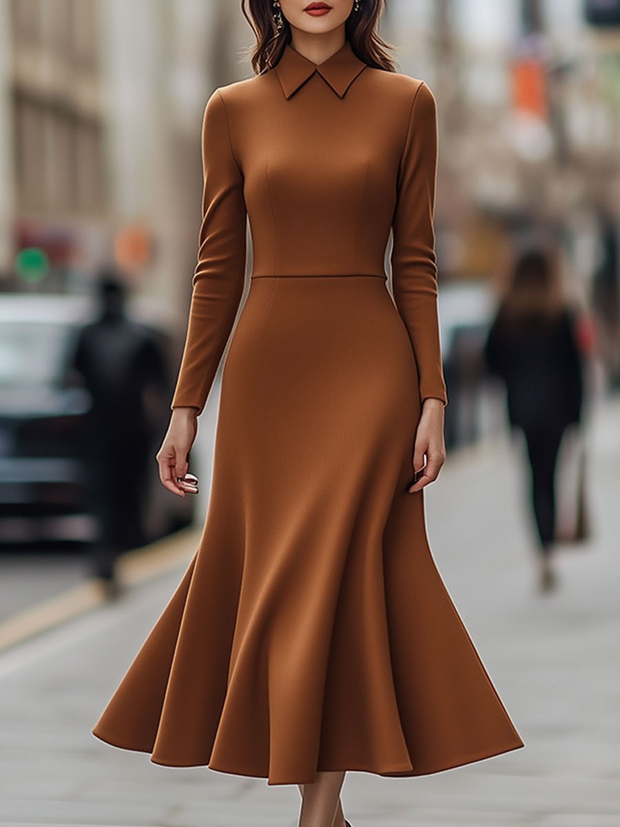 Carmen™ | Timeless Camel A-Line Midi Dress